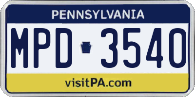PA license plate MPD3540
