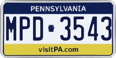 PA license plate MPD3543