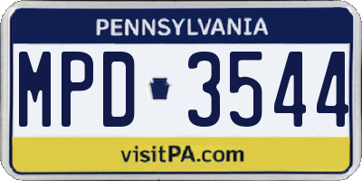 PA license plate MPD3544