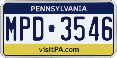 PA license plate MPD3546