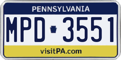 PA license plate MPD3551