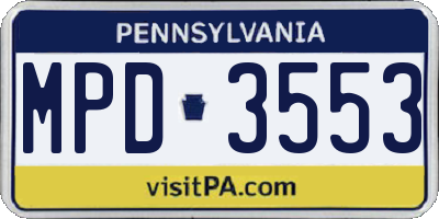 PA license plate MPD3553