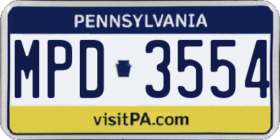 PA license plate MPD3554