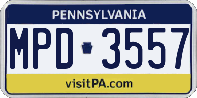 PA license plate MPD3557