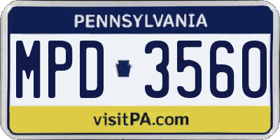 PA license plate MPD3560