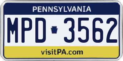 PA license plate MPD3562