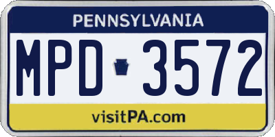 PA license plate MPD3572