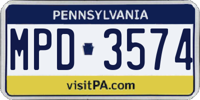 PA license plate MPD3574