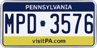 PA license plate MPD3576
