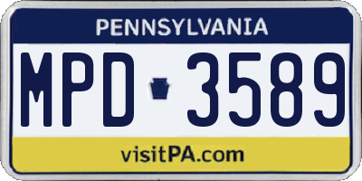 PA license plate MPD3589