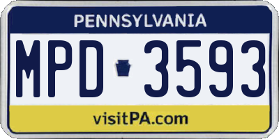 PA license plate MPD3593