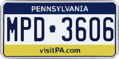 PA license plate MPD3606