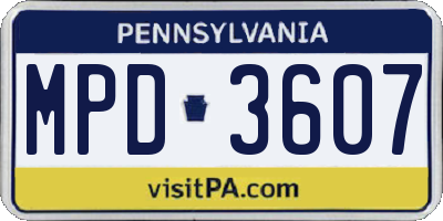 PA license plate MPD3607