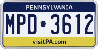 PA license plate MPD3612