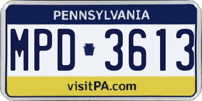 PA license plate MPD3613
