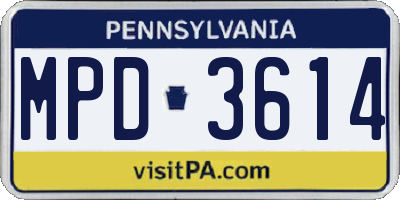 PA license plate MPD3614