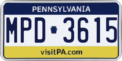 PA license plate MPD3615