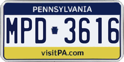 PA license plate MPD3616