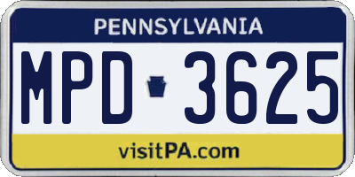 PA license plate MPD3625