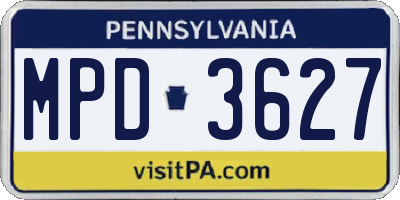 PA license plate MPD3627