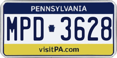 PA license plate MPD3628