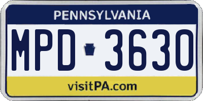 PA license plate MPD3630