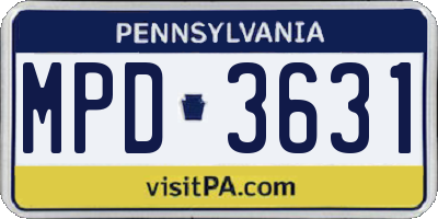 PA license plate MPD3631