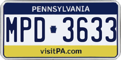 PA license plate MPD3633
