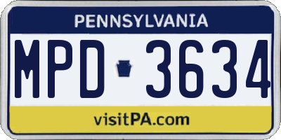 PA license plate MPD3634