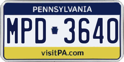 PA license plate MPD3640