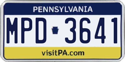 PA license plate MPD3641