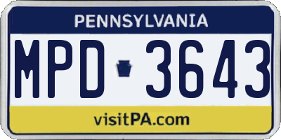 PA license plate MPD3643