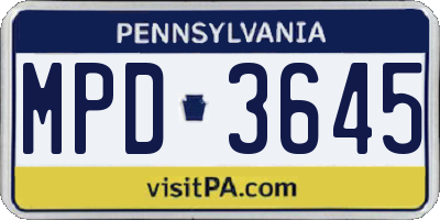 PA license plate MPD3645