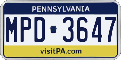 PA license plate MPD3647