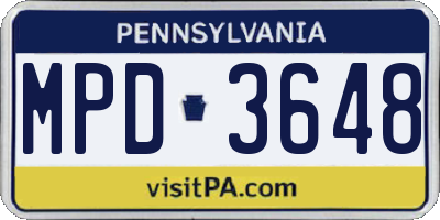 PA license plate MPD3648
