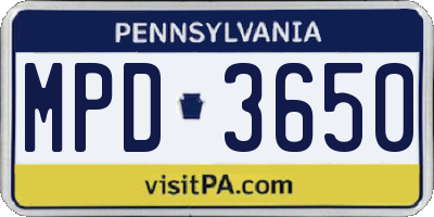PA license plate MPD3650