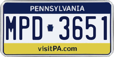 PA license plate MPD3651