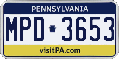 PA license plate MPD3653