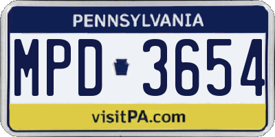 PA license plate MPD3654