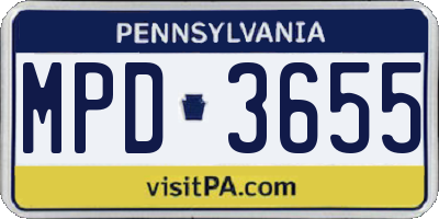 PA license plate MPD3655