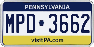 PA license plate MPD3662