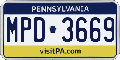 PA license plate MPD3669