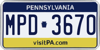 PA license plate MPD3670
