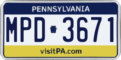 PA license plate MPD3671