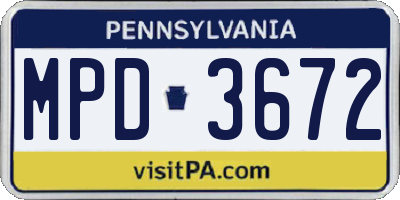 PA license plate MPD3672