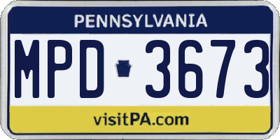 PA license plate MPD3673