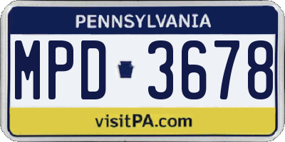 PA license plate MPD3678