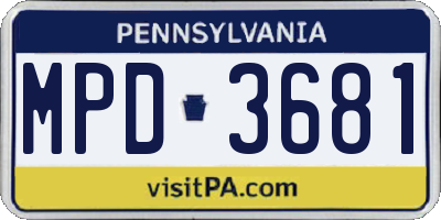 PA license plate MPD3681