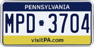 PA license plate MPD3704