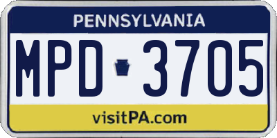 PA license plate MPD3705